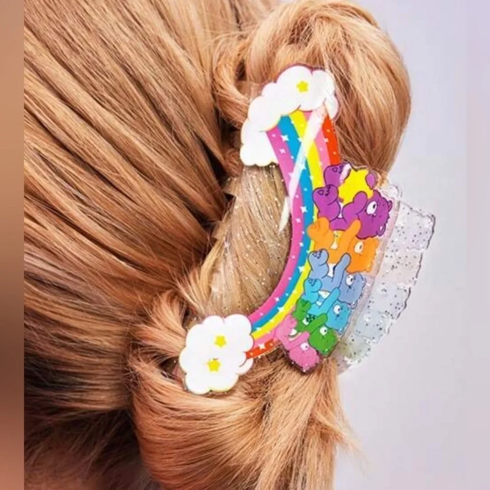 3 For $35 Care Bears Riding On Rainbow Hair Claw Acrylic Hair Clip Accessories